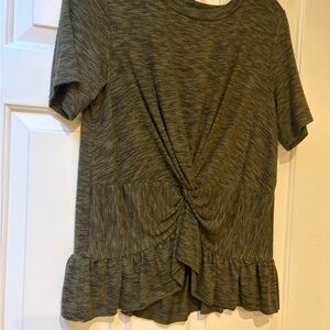 Women’s Olive Green Twist-Knot Ruffle Hem Top